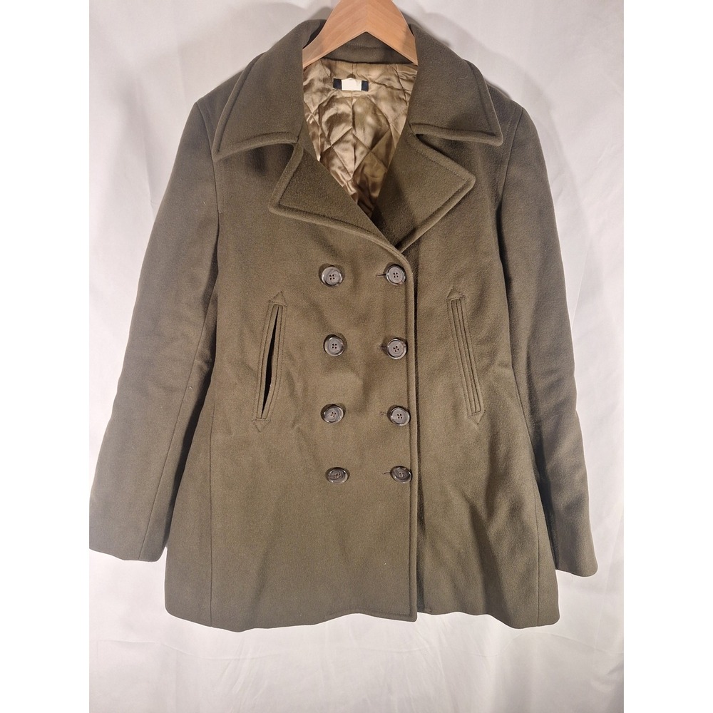 J.Crew Womens Olive Green Wool Blend Thinsulate Quilted Pea Coat Jacket Large